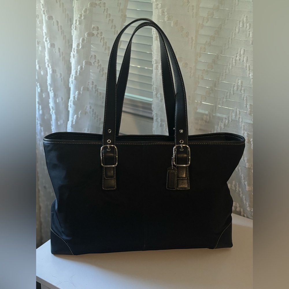 Vintage Coach Nylon & Leather Buckle Tote